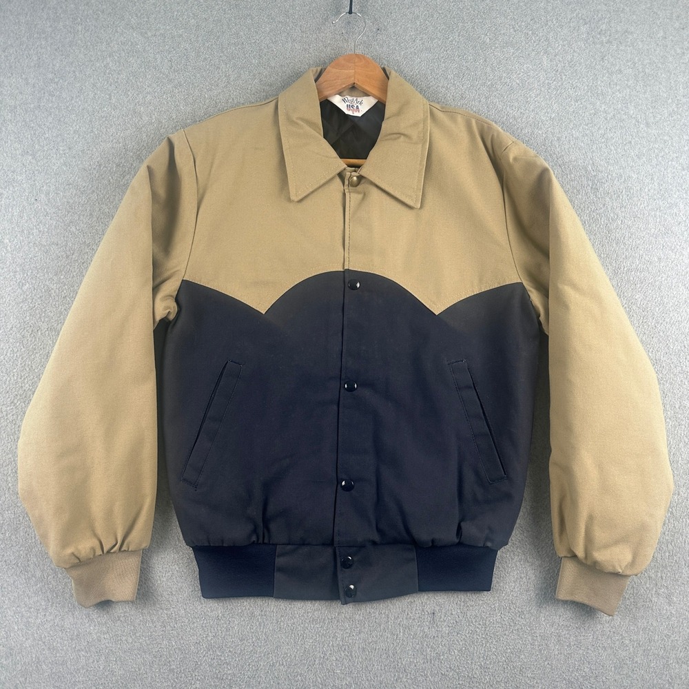 Vintage 90s WestArk Bomber Jacket Mens‎ S Tan Blue Quilted Lined USA Made